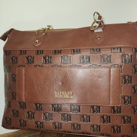 Badgley Mischka Monogram Leather Tote Bag With Gold Hardware - Picture 4 of 10